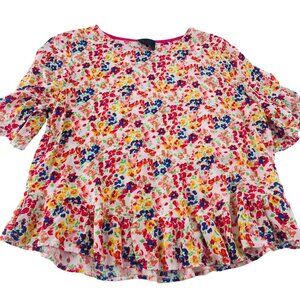 W5‎ Anthropologie Women's Floral Ruffle Hem Top Medium  Vibrant